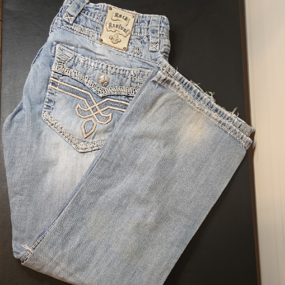 Rock Revival Boot Cut Ripped Jeans in Light Blue - Picture 2 of 16
